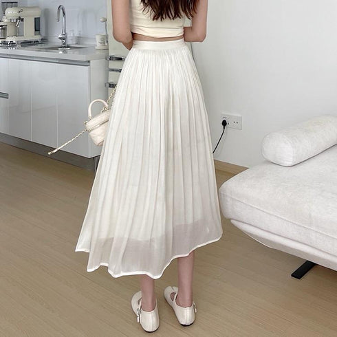 HELLO FASHION Mid Length Tulle Satin Skirts